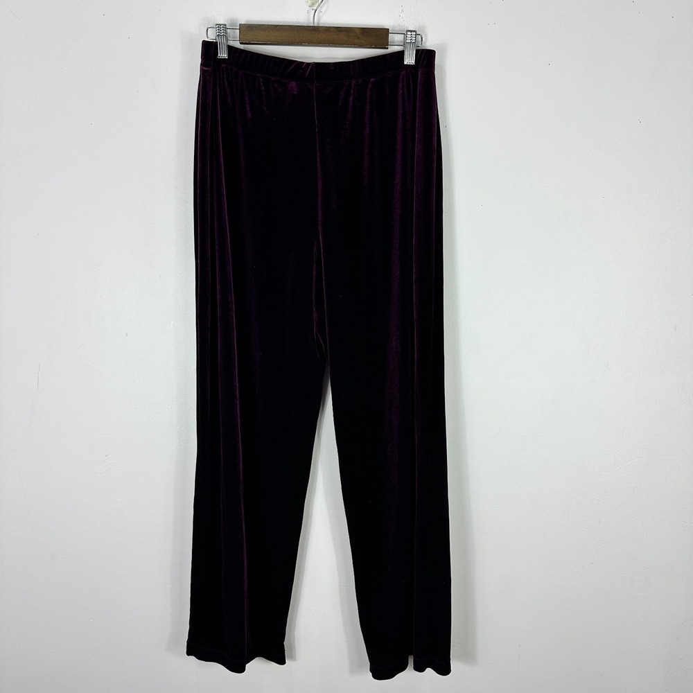 Susan Graver Style Velvet Pull On Pants Womens Large Purple Straight Leg Stretch